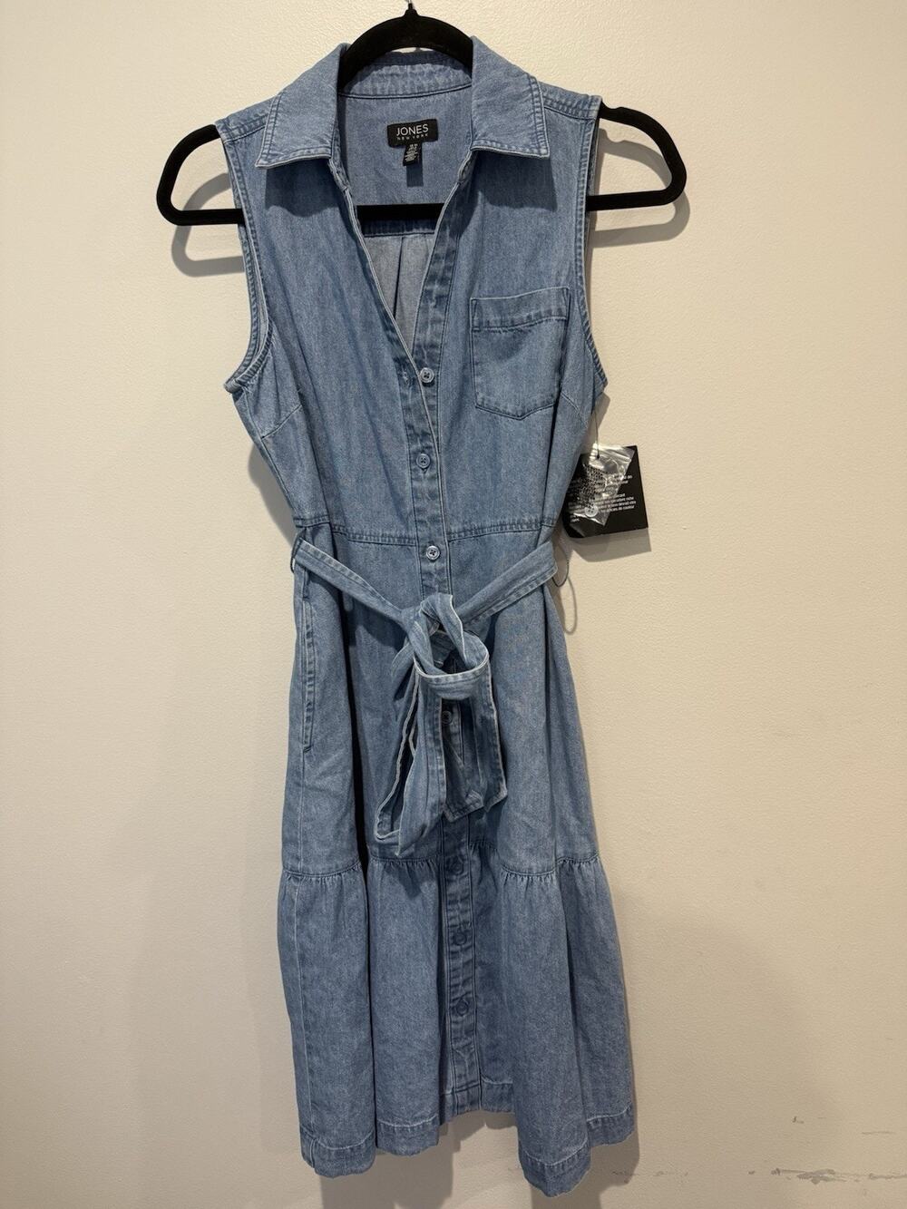 NWT Jones NY Denim Sleeveless Belted Fit & Flare Midi Dress Button Cotton PS